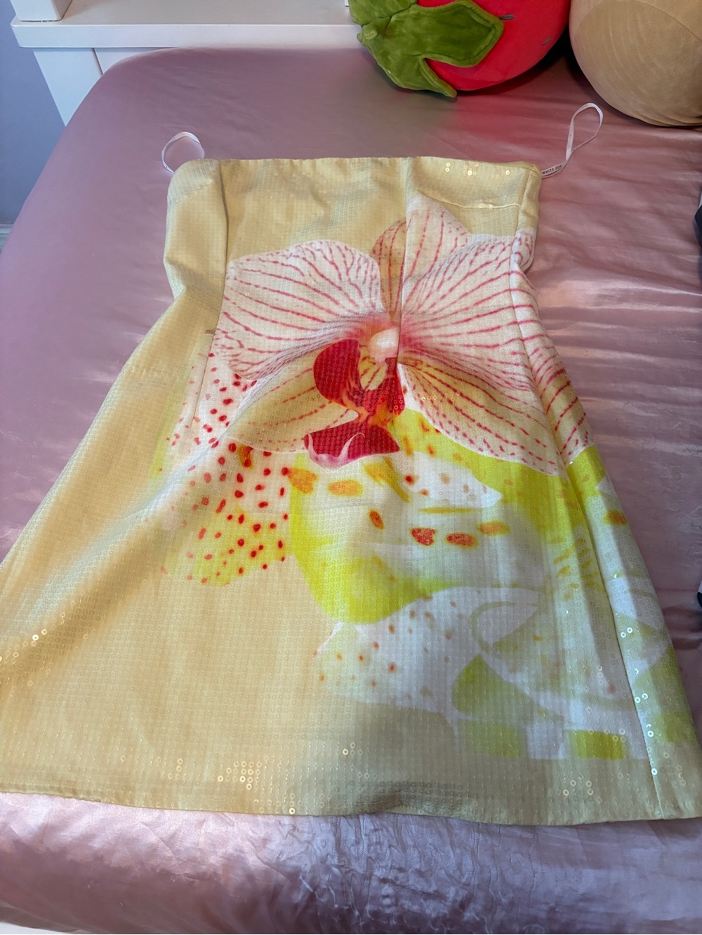 White Fox Yellow Floral Sequin Make Up My Mind Strapless Dress